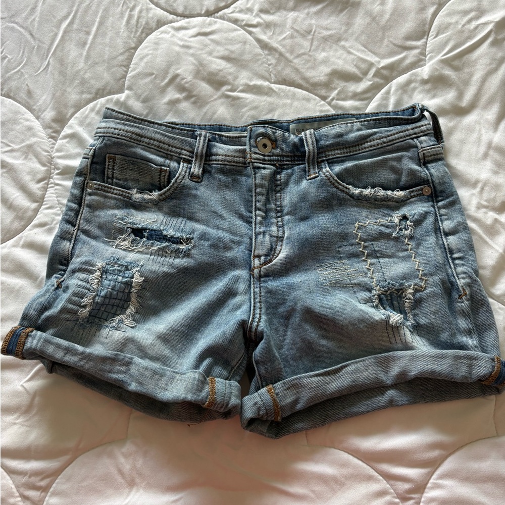 Pilcro Anthropology Light Blue Distressed Denim Roll-Hem Shorts